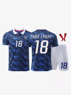 Maillot domicile de l'équipe de France 2026 n° 12 Barcola n° 17 Saliba manches courtes ensemble 3 pièces pour adultes et enfants