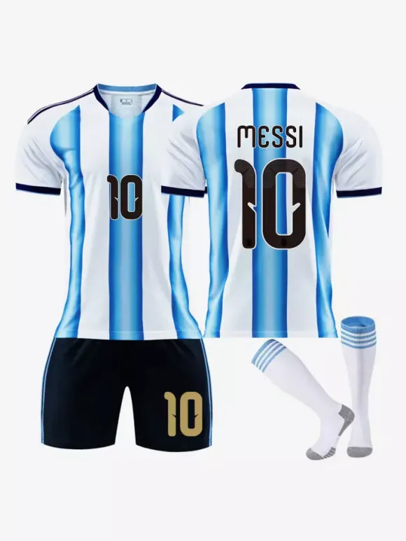Maillot domicile de l'équipe d'Argentine n° 10 manches courtes ensemble 3 pièces pour adultes et enfants (2026)