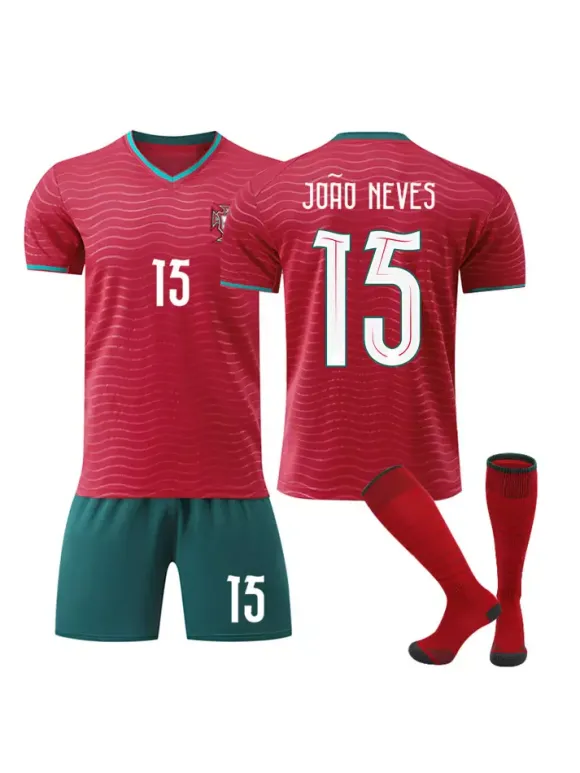 Maillot domicile de l'équipe du Portugal 2026 rouge et vert manches courtes ensemble 3 pièces pour adultes et enfants : n° 8 Fernandes n° 15 João Neves