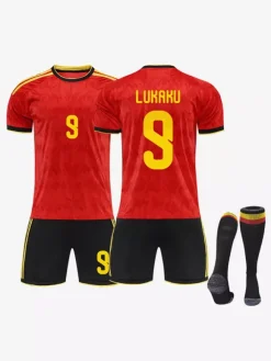 Maillot domicile de l'équipe nationale belge de football 2026 n° 7 De Bruyne n° 1 Courtois manches courtes tenue de sport 3 pièces pour adultes et enfants
