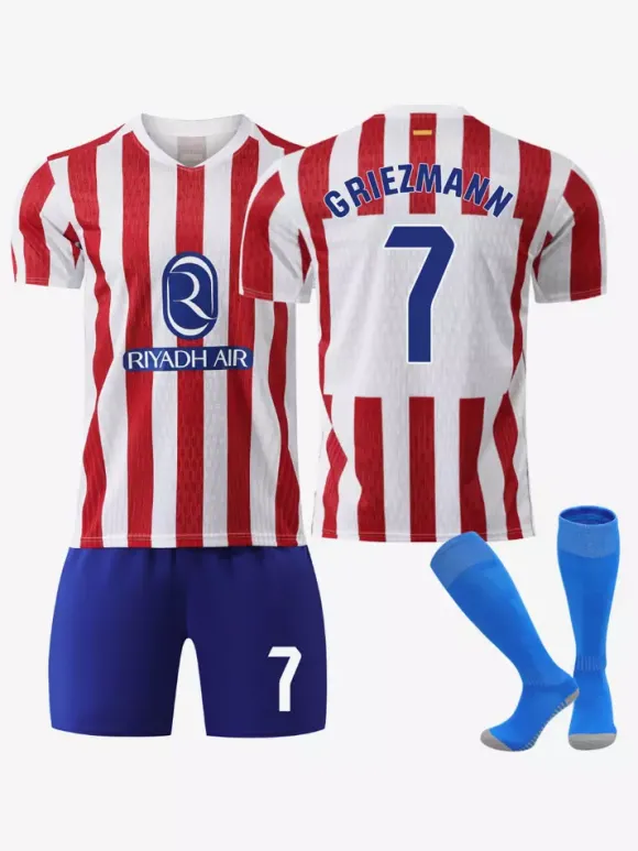 Maillot domicile du club de football 25/26 n° 7 Griezmann n° 19 J. Álvarez tenue de football 3 pièces pour adultes et enfants