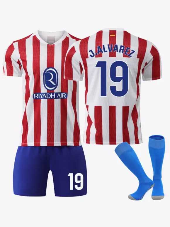 Maillot domicile du club de football 25/26 n° 7 Griezmann n° 19 J. Álvarez tenue de football 3 pièces pour adultes et enfants
