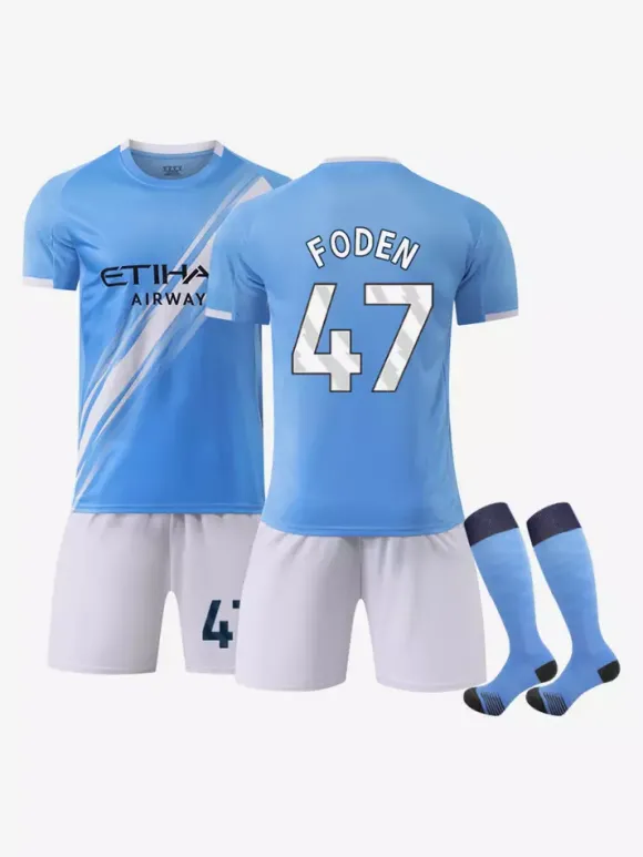 Maillot domicile du club de football 25/26 n° 9 Haaland n° 47 Foden n° 17 De Bruyne ensemble 3 pièces