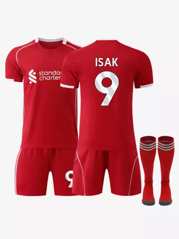 Maillot domicile du club de football Isak n° 7 Writz n° 9 25/26 ensemble 3 pièces rouge Salah pour enfants et adultes