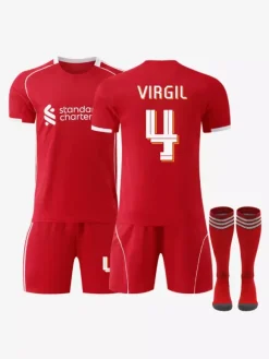 Maillot domicile du club de football 25/26 n° 11 Salah n° 7 Wirtz rouge à manches courtes ensemble 3 pièces