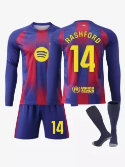 Maillot domicile manches longues 25/26 du club de football ensemble 3 pièces n° 10 Yamal n° 9 Lewandowski n° 8 Pedri n° 14 Rashford