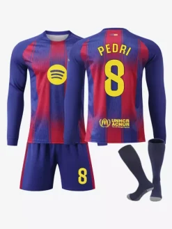 Maillot domicile manches longues 25/26 du club de football ensemble 3 pièces n° 10 Yamal n° 9 Lewandowski n° 8 Pedri n° 14 Rashford