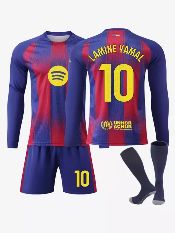 Maillot domicile manches longues 25/26 du club de football ensemble 3 pièces n° 10 Yamal n° 9 Lewandowski n° 8 Pedri n° 14 Rashford
