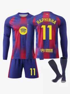 Maillot domicile manches longues 25/26 du club de football ensemble 3 pièces n° 10 Yamal n° 9 Lewandowski n° 8 Pedri n° 14 Rashford