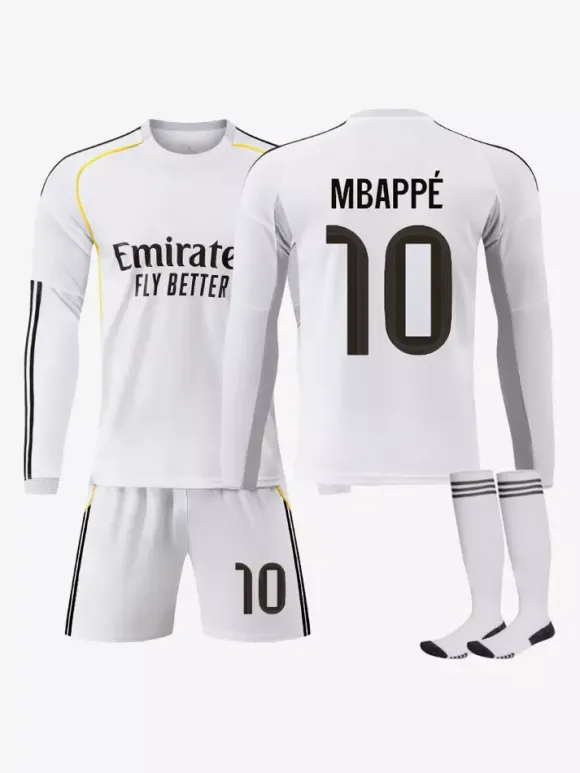 Maillot domicile manches longues 25/26 du club de football n° 10 Mbappé n° 7 Vini. JR ensemble 3 pièces