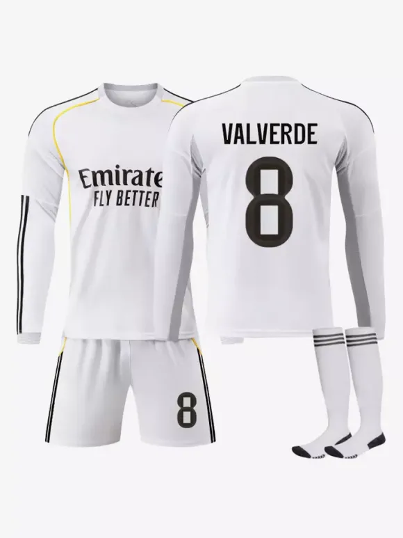 Maillot domicile manches longues 25/26 du club de football n° 10 Mbappé n° 7 Vini. JR ensemble 3 pièces