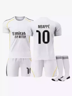 Maillot domicile Mbappé 25/26 n°10 à manches courtes ensemble 3 pièces pour adultes et enfants