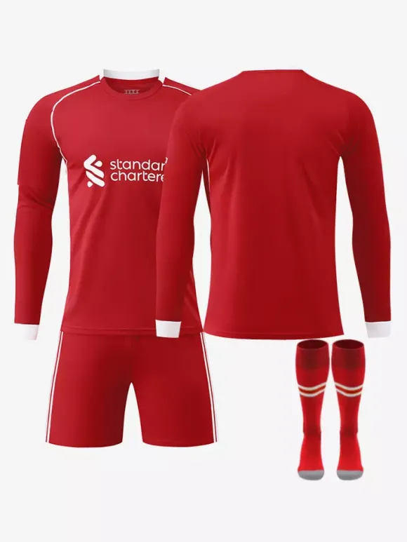 Maillot domicile personnalisé à manches longues du club de football 25/26 ensemble 3 pièces rouge