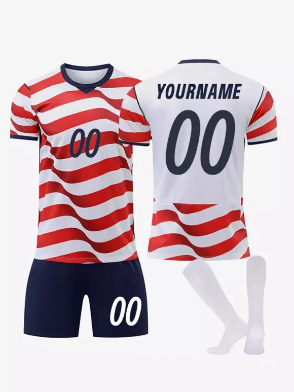 Maillot domicile rayé USA 2026 ensemble 3 pièces personnalisé pour enfants et adultes