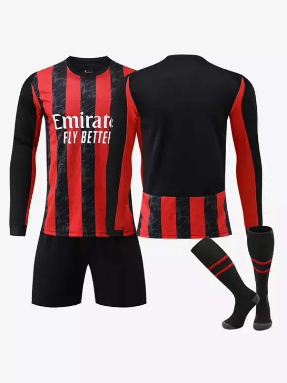Maillot domicile rouge et noir à manches longues 25/26 Football Club ensemble 3 pièces personnalisé