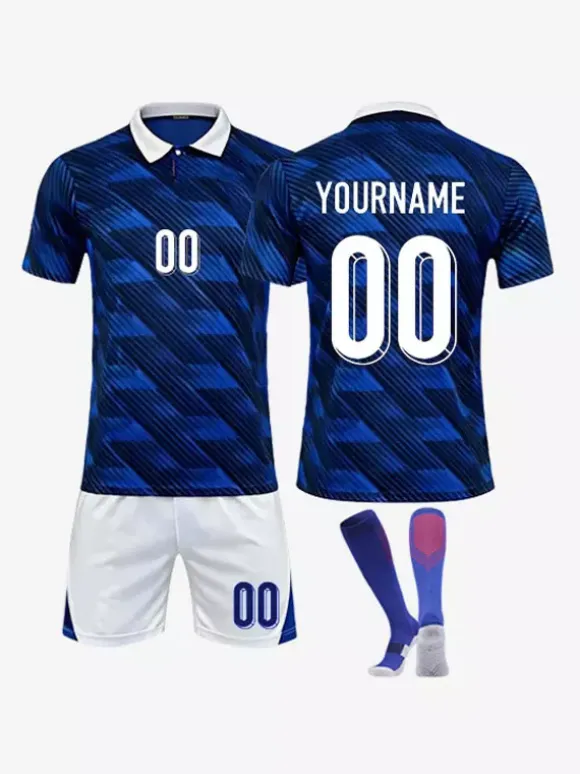 Maillot France 2026 personnalisé bleu, Ensemble de Football Domicile avec Short et Chaussettes pour Adultes et Enfants, 3 Pièces