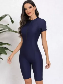Maillot de bain athlétique shorty à fermeture éclair sur le devant et coutures contrastées