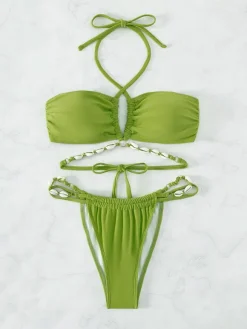 Maillot De Bain Bikini Femme Abricot Clair À Lacets D'Été