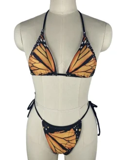 Maillot De Bain Bikini Femme Bleu Épaule Ouverte Été Sexy