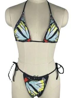 Maillot De Bain Bikini Femme Bleu Épaule Ouverte Été Sexy