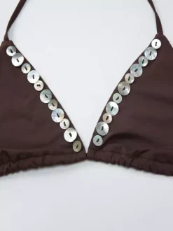 Maillot de bain bikini femme marron café à paillettes maillot de bain sexy d'été