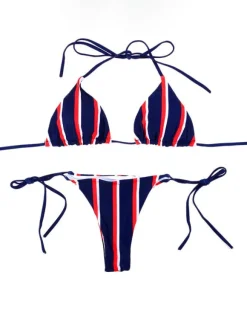 Maillot de bain bikini femme rouge à lacets extensible taille basse été maillots de bain sexy