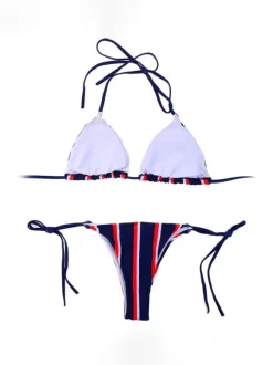 Maillot de bain bikini femme rouge à lacets extensible taille basse été maillots de bain sexy