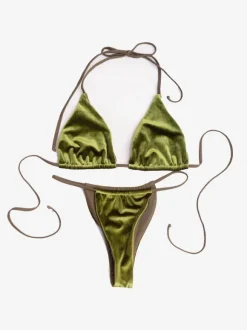 Maillot de bain bikini pour femme jaune à lacets dos nu maillot de plage d'été