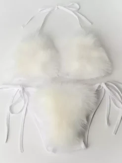 Maillot de bain bikini pour femme rose en fausse fourrure été sexy maillots de bain
