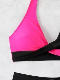 Maillot de bain bikini rose à lacets pour femme maillot de bain sexy d'été
