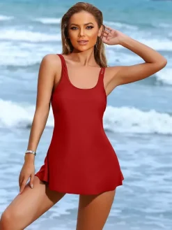 Maillot de bain deux pièces tankini couleur unie pour femme 2026