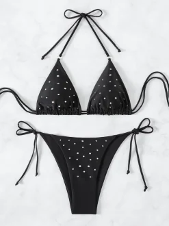 Maillot De Bain Femmes Bikini Noir À Poids Lacets Été Sexy Maillots De Bain