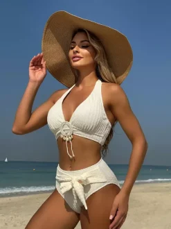 Maillot de bain 2 pièces bohème uni pour l'été 2026