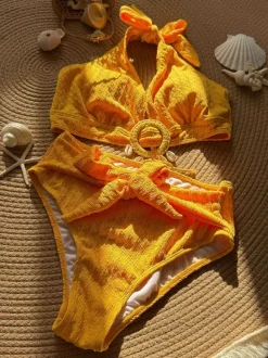 Maillot de bain 2 pièces bohème uni pour l'été 2026