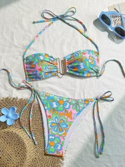 Maillot de bain 2 pièces sexy imprimé dos nu pour la plage d'été 2026