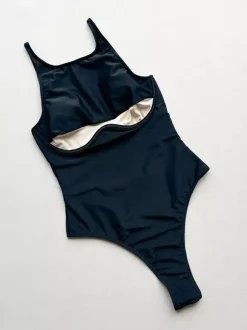 Maillot de bain une pièce pour femme noir dos nu col rond idéal pour l'été à la plage