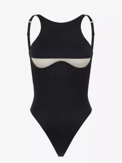 Maillot de bain une pièce pour femme noir dos nu col rond idéal pour l'été à la plage