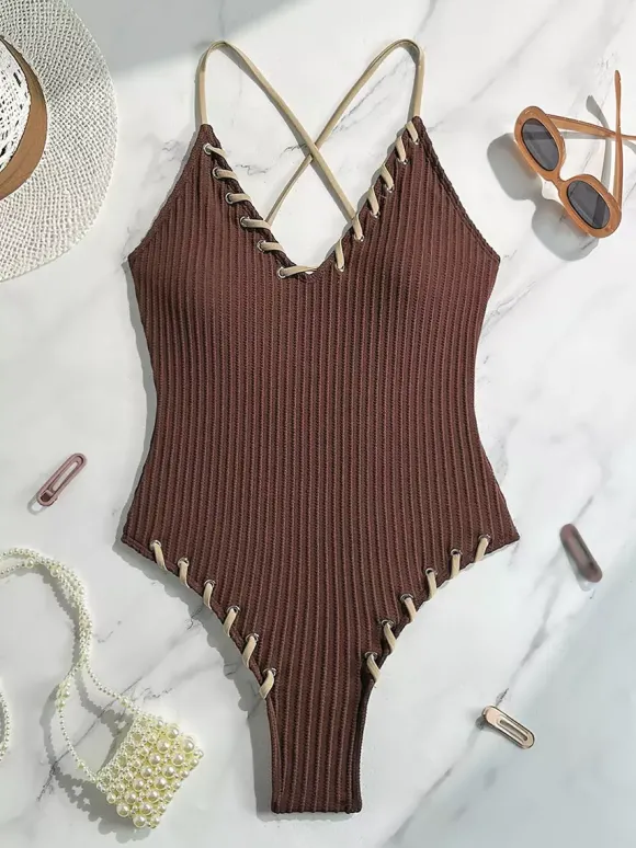 Maillot de bain une pièce sexy à col en V pour la plage d'été 2026