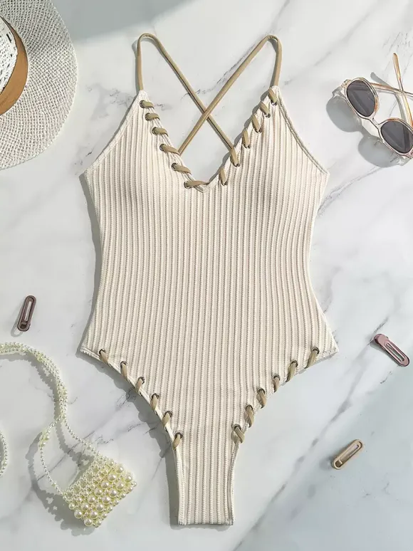 Maillot de bain une pièce sexy à col en V pour la plage d'été 2026
