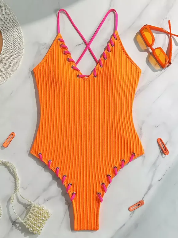 Maillot de bain une pièce sexy à col en V pour la plage d'été 2026