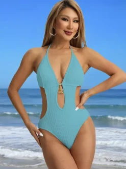 Maillot de bain une pièce uni à découpes en trou de serrure pour l'été 2026