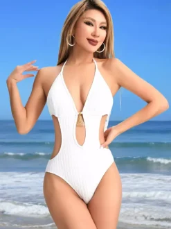 Maillot de bain une pièce uni à découpes en trou de serrure pour l'été 2026