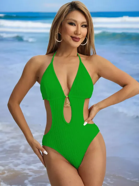 Maillot de bain une pièce uni à découpes en trou de serrure pour l'été 2026