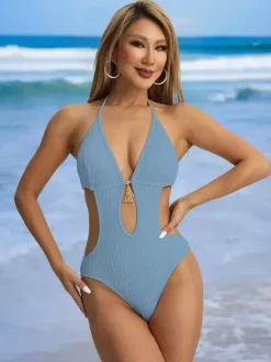 Maillot de bain une pièce uni à découpes en trou de serrure pour l'été 2026