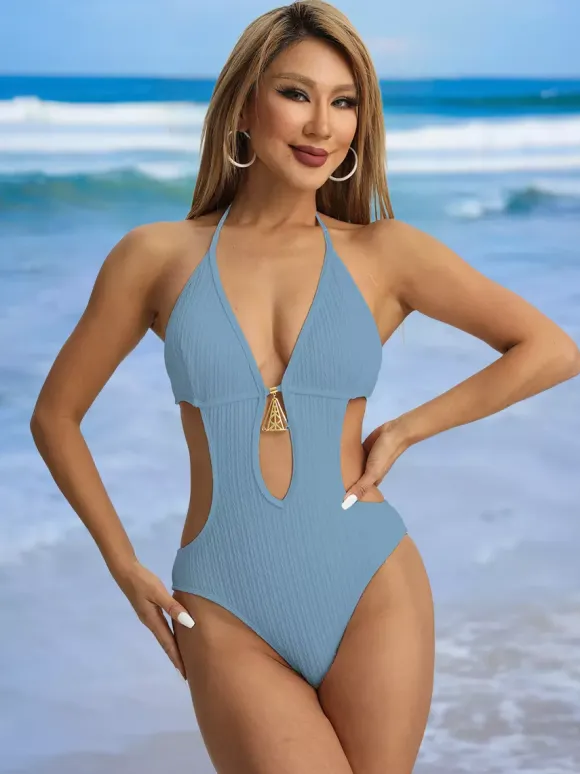 Maillot de bain une pièce uni à découpes en trou de serrure pour l'été 2026