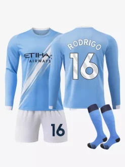 Maillot de football domicile bleu à manches longues 3 pièces 25/26 n° 9 Haaland n° 47 Foden