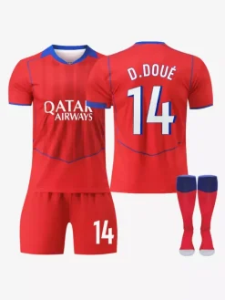 Maillot de football extérieur rouge à manches longues 25/26 personnalisé ensemble 3 pièces pour adultes et enfants
