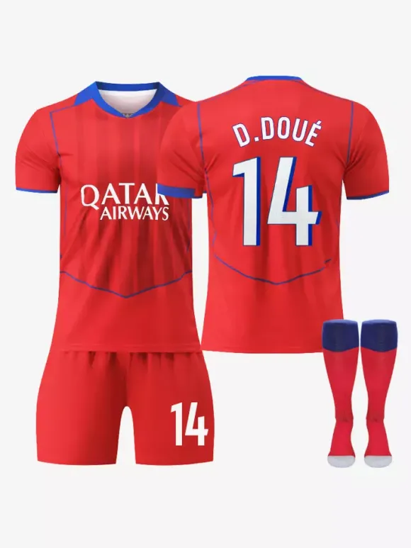 Maillot de football extérieur rouge à manches longues 25/26 personnalisé ensemble 3 pièces pour adultes et enfants
