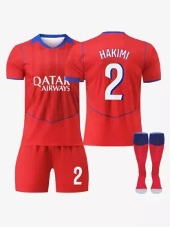 Maillot de football extérieur rouge à manches longues 25/26 personnalisé ensemble 3 pièces pour adultes et enfants