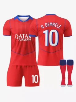 Maillot de football extérieur rouge à manches longues 25/26 personnalisé ensemble 3 pièces pour adultes et enfants